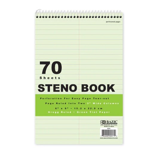 Bazic 70 Ct. 6" X 9" Green Tint Gregg Ruled Steno Book (48)