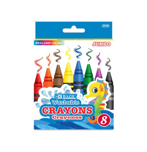 Bazic 8 Color Washable Premium Jumbo Crayons (12)