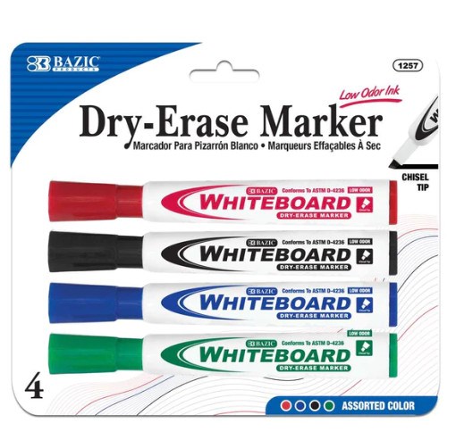 Bazic Assorted Colors Chisel Tip Dry-Erase Markers (4/Pack) (12)