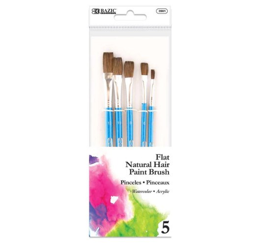 Bazic Flat Natural Hair Paint Brush (5/Pack) (12)