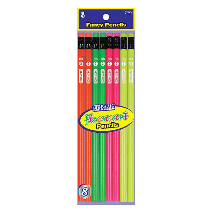 Bazic Fluorescent Wood Pencil W/ Eraser (8/Pack) (24)