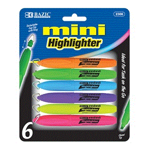 Bazic Mini Fluorescent Highlighter W/ Cap Clip (6/Pack) (12)