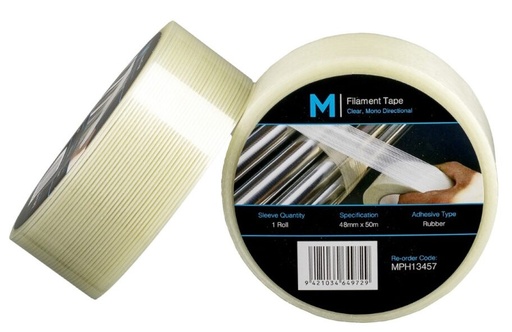 [LMD13457] Mono Directional Filament Tape - Clear, 48mm x 50m x 140mu (18)