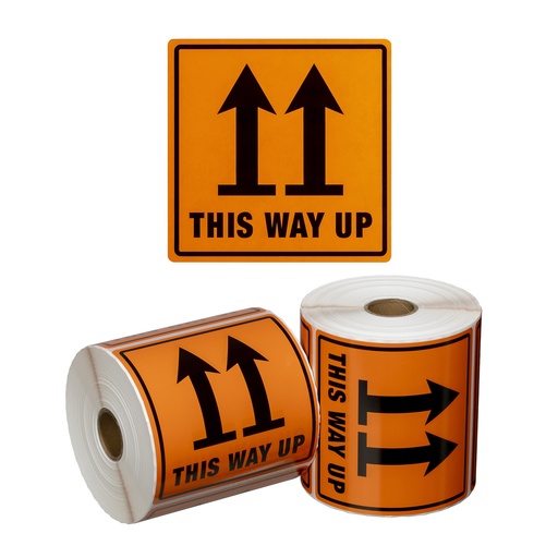 [LMD15000] Handling Label This Way Up - Orange/Black, 99mm x 99mm (500)