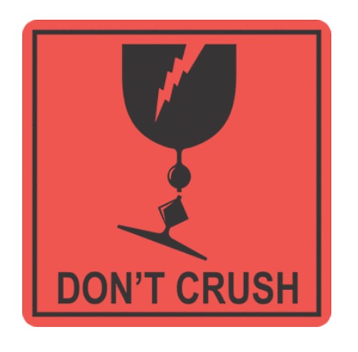 [LMD15050] Handling Label Do Not Crush - Orange/Black, 99mm x 99mm (500) 