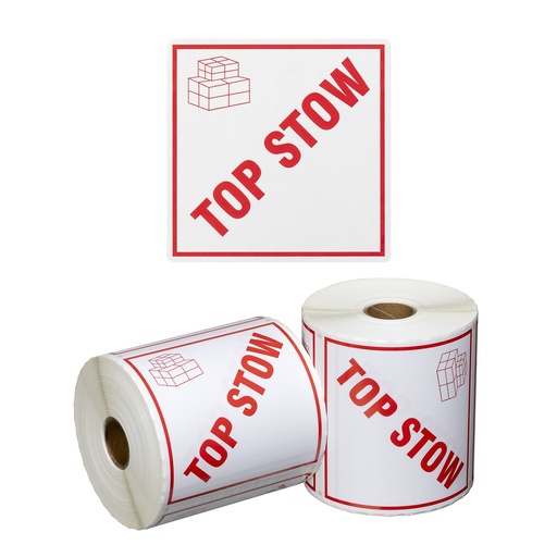 [LMD15080] Handling Label Top Stow - White/Red, 99mm x 99mm (500)