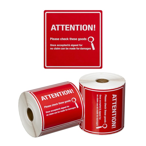 [LMD15100] Handling Label Attention Please Check - Red/White, 99mm x 99mm (500)