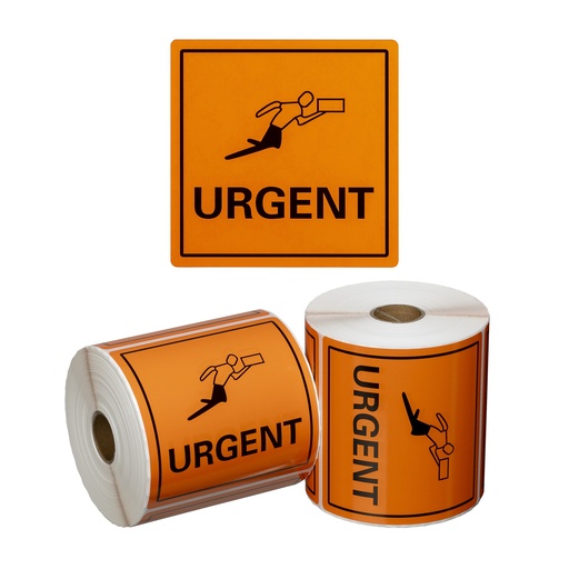 [LMD15115] Handling Label Urgent - Orange/Black, 99mm x 99mm (500)