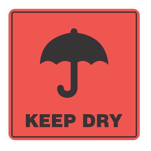 [LMD15130] Handling Label Keep Dry - Orange/Black, 99mm x 99mm (500)  