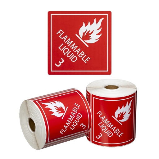 [LMD15230] DG Label Flammable Liquid 3 - Red/White, 99mm x 99mm (500)