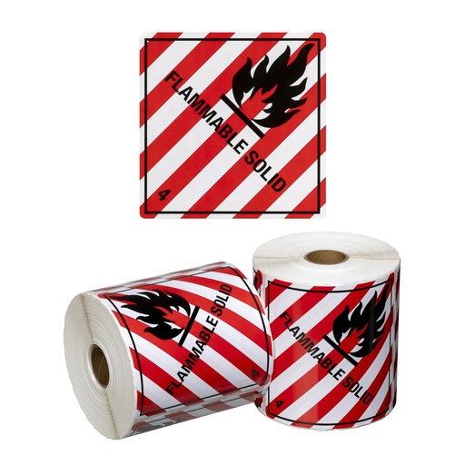 [LMD15240] DG Label Flammable Solid 4.1 - Red/White/Black, 99mm x 99mm (500)
