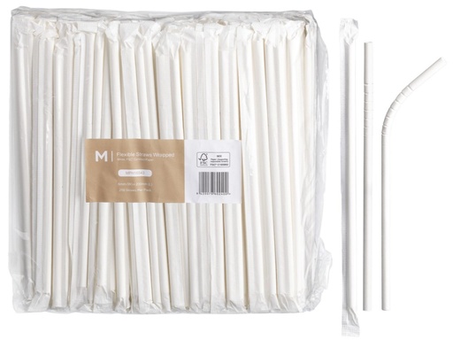 [LMD16543] Paper Flexible Straws Wrapped - White, 6mm x 200mm, 300gsm, FSC Mix® (2500)