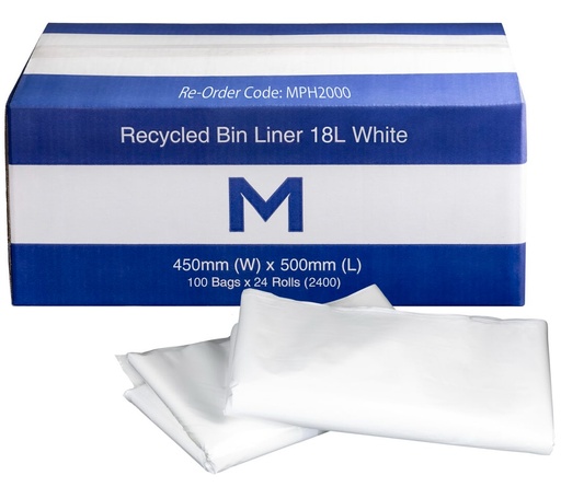 [LMD2000] FP Recycled Bin Liner 18L - White, 450mm x 500mm x 20mu (2400)