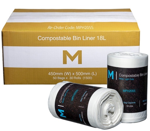 [LMD2055] POR Compostable Bin Liner 18L - White, 450mm x 500mm x 15mu (1500) 