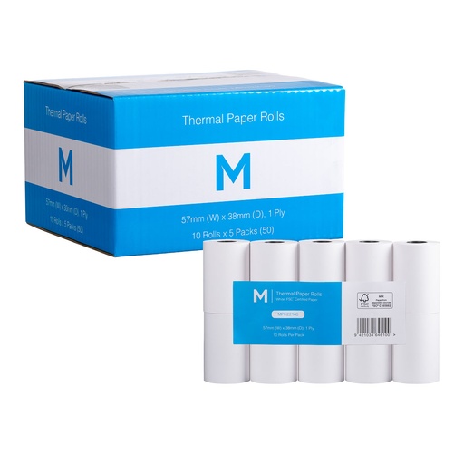 [LMD22160] Thermal Paper Roll - White, 57mm x 38mm, 1 Ply, FSC Mix® (50) *Eftpos Machine