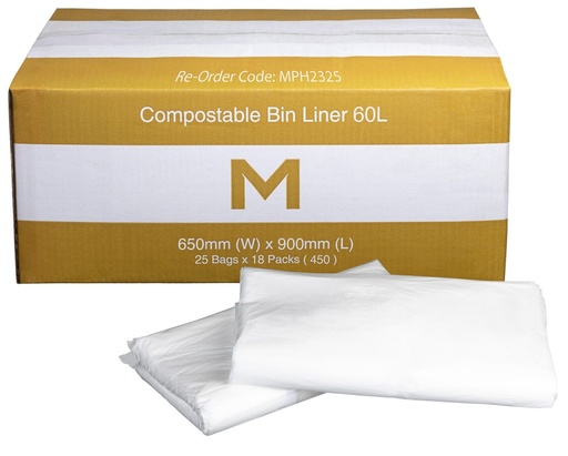 [LMD2325] FP Compostable Bin Liner 60L - White, 650mm x 900mm x 30mu (450)