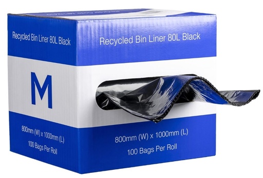 [LMD2410] DB Recycled Bin Liner 80L - Black, 800mm x 1000mm x 35mu (100) *Dispenser Box