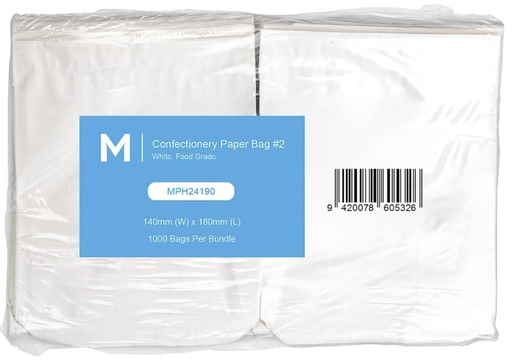 [LMD24190] Confectionery Paper Bag #2 - White, 140mm x 180mm, 40gsm (1000)