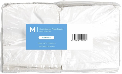[LMD24200] Confectionery Paper Bag #4 - White, 185mm x 210mm, 40gsm (1000)