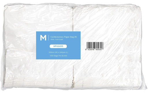 [LMD24205] Confectionery Paper Bag #5 - White, 200mm x 240mm, 40gsm (1000)