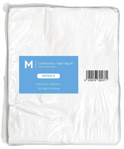 [LMD24215] Confectionery Paper Bag #7 - White, 235mm x 300mm, 40gsm (500)