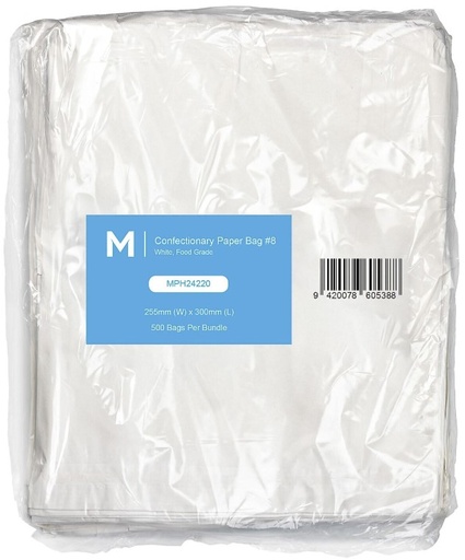 [LMD24220] Confectionery Paper Bag #8 - White, 255mm x 300mm, 40gsm (500)