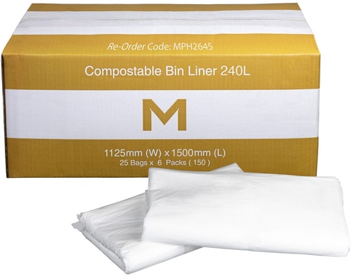 [LMD2645] FP Compostable Bin Liner 240L - White, 1125mm x 1500mm x 30mu (150)