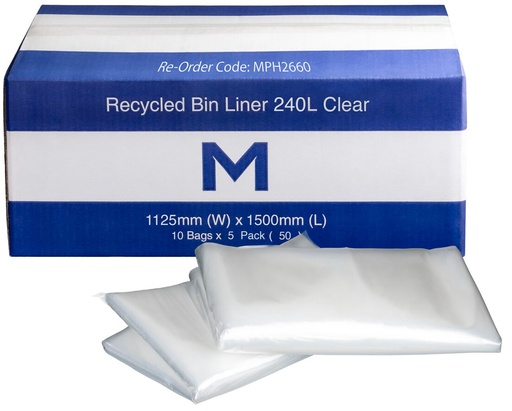 [LMD2660] FP Recycled Bin Liner 240L - Clear, 1125mm x 1500mm x 100mu (50)