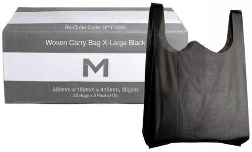 [LMD2685] Woven Carry Bag X-Large - Black, 500mm x 180mm x 415mm, 30gsm (75)