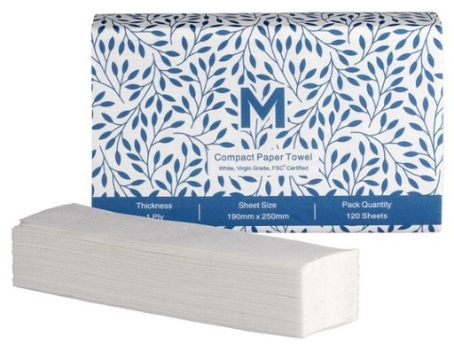 [LMD27140] Compact Paper Towel - White, 1 Ply, 200mm x 250mm, FSC Mix® (2400)