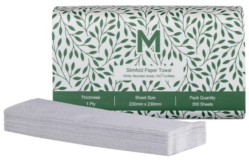 [LMD27162] Recycled Slimfold Paper Towel - White, 230mm x 230mm, 1 Ply, FSC Mix® (4000)