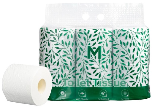 [LMD27192] Recycled Unwrapped Toilet Tissue Boxed - White, 2 Ply, 400 Sheets, 12 Pack, FSC Recycled® (48) 