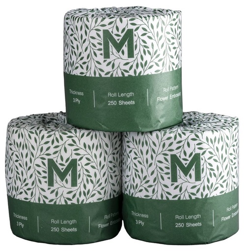 [LMD27195] Recycled Wrapped Toilet Tissue Boxed - White, 3 Ply, 250 Sheets, FSC Recycled® (48)
