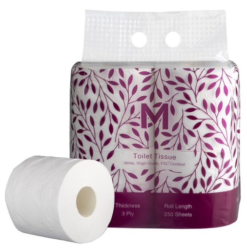 [LMD27235] Luxury Unwrapped Toilet Tissue Boxed - White, 3 Ply, 250 Sheets, 4 Pack, FSC Mix® (48) 