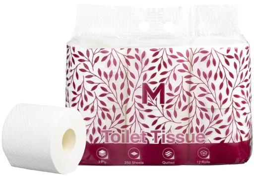 [LMD27237] Luxury Unwrapped Toilet Tissue Boxed - White, 3 Ply, 250 Sheets, 12 Pack, FSC Mix® (48) 
