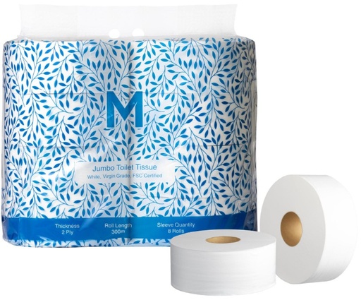 [LMD27255] Virgin Jumbo Toilet Tissue Pack - White, 2 Ply, 300m, FSC Mix® (8) 