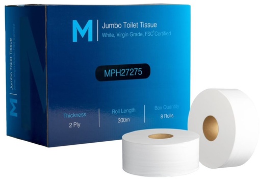 [LMD27275] Virgin Jumbo Toilet Tissue Boxed - White, 2 Ply, 300m, FSC Mix® (8)