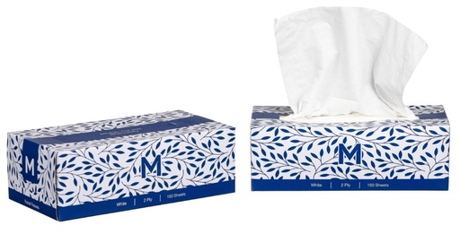 [LMD27295] Flat Facial Tissues - White, 2 Ply, 150 Sheets, FSC Mix® (30)