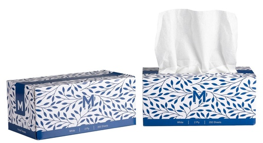[LMD27300] Flat Facial Tissues - White, 2 Ply, 200 Sheets, FSC Mix® (24)