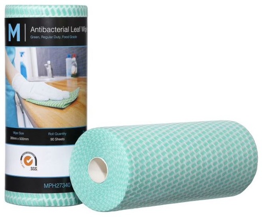 [LMD27340] Antibacterial Leaf Wipes - Green, 300mm x 500mm, 90 Sheets, 60gsm (4) *Regular Duty