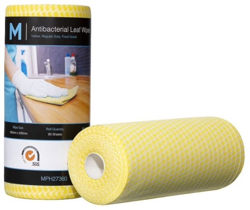 [LMD27360] Antibacterial Leaf Wipes - Yellow, 300mm x 500mm, 90 Sheets, 60gsm (4) *Regular Duty