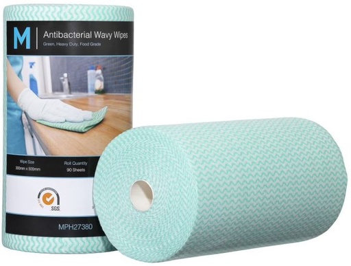 [LMD27380] Antibacterial Wavy Wipes - Green, 300mm x 500mm, 90 Sheets, 80gsm (4) *Heavy Duty