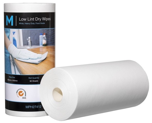[LMD27412] Low Lint Dry Wipes - White, 300mm x 500mm, 90 Sheets, 80gsm (4) *Ultra Low Lint