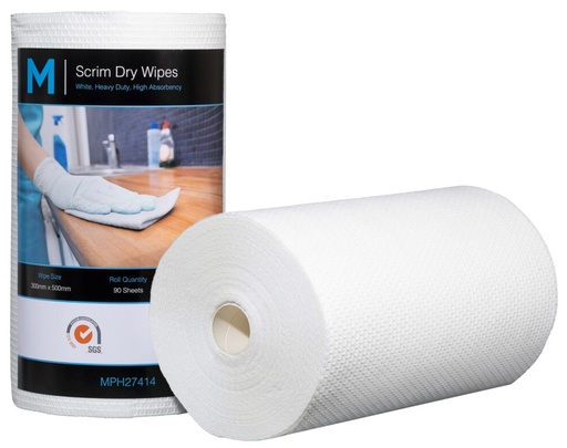 [LMD27414] Scrim Hexagonal Dry Wipes - White, 300mm x 500mm, 90 Sheets, 80gsm (4) 