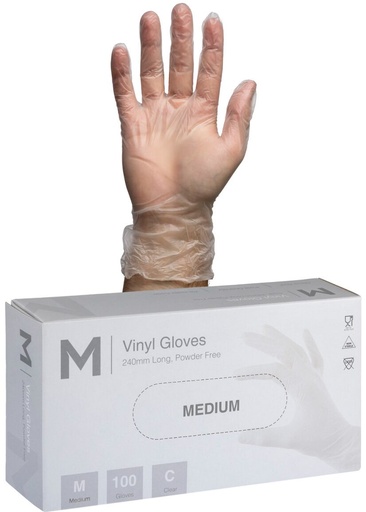 [LMD29143] Vinyl Gloves Powder Free - Clear, M, 240mm Cuff, 5.0g (1000)