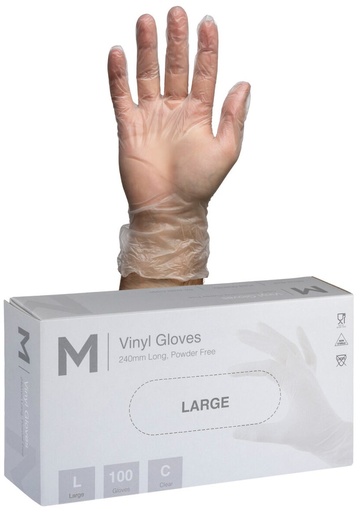 [LMD29144] Vinyl Gloves Powder Free - Clear, L, 240mm Cuff, 5.0g (1000)