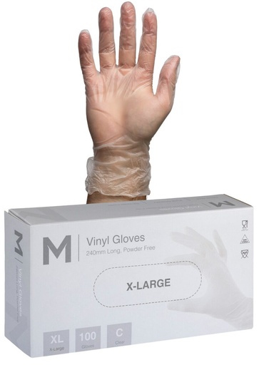 [LMD29145] Vinyl Gloves Powder Free - Clear, XL, 240mm Cuff, 5.0g (1000)