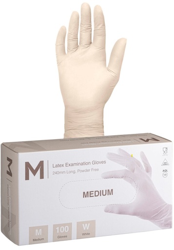 [LMD29220] Latex Examination Gloves Powder Free - White, M, 240mm Cuff, 6.0g (1000) 