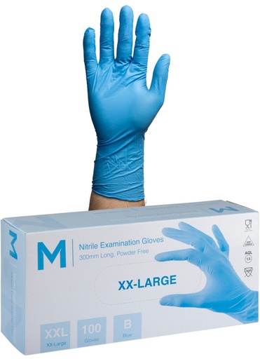 [LMD29390] Nitrile Long Cuff Examination Gloves Powder Free - Blue, 2XL, 300mm Cuff, 6.0g (900)