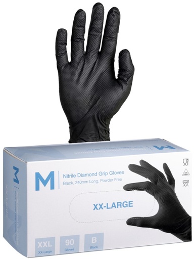 [LMD29548] Nitrile Diamond Grip Gloves Powder Free - Black, 2XL, 240mm Cuff, 9.0g (900) 